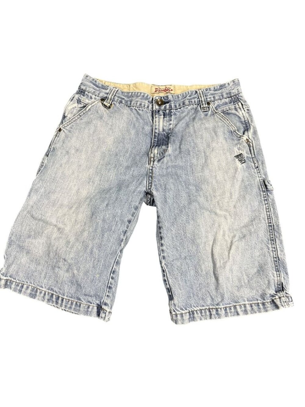 Plugg Mens Blue Distressed Denim Shorts Size 34 Five Pocket Casual